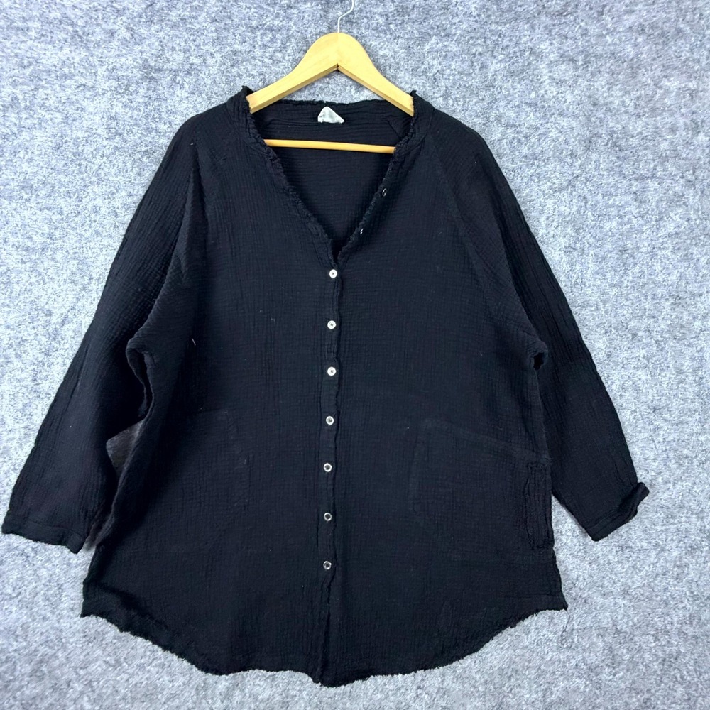 Blue Buttercup Womens Medium Black Cotton Button Front Oversized Knit Top Basics